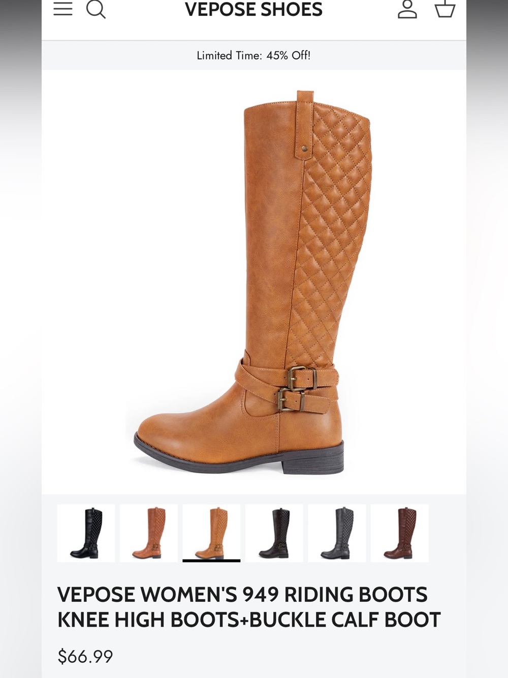 Vepose Quilted Over-the-Knee Riding Boots in Tan